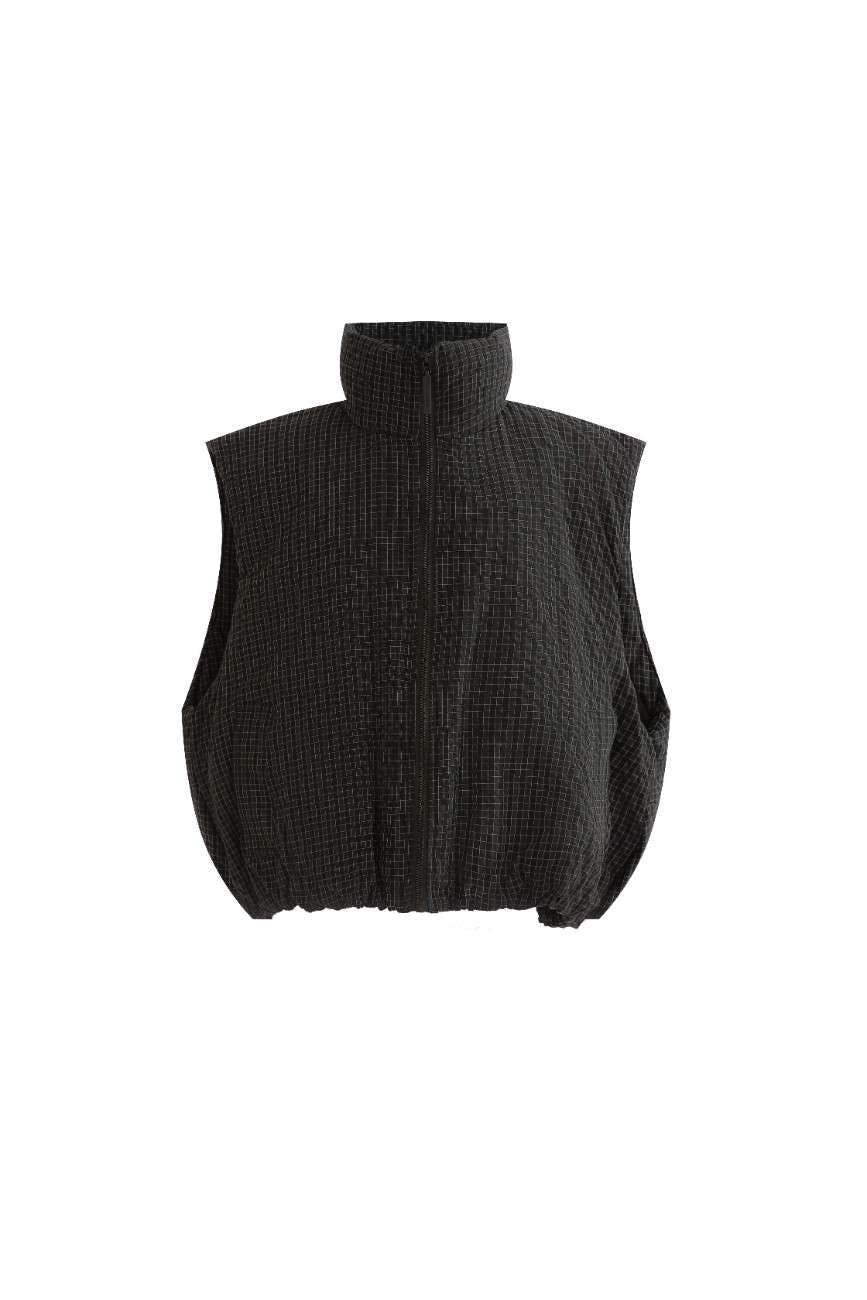 Black Grid-Pattern Quilted Vest