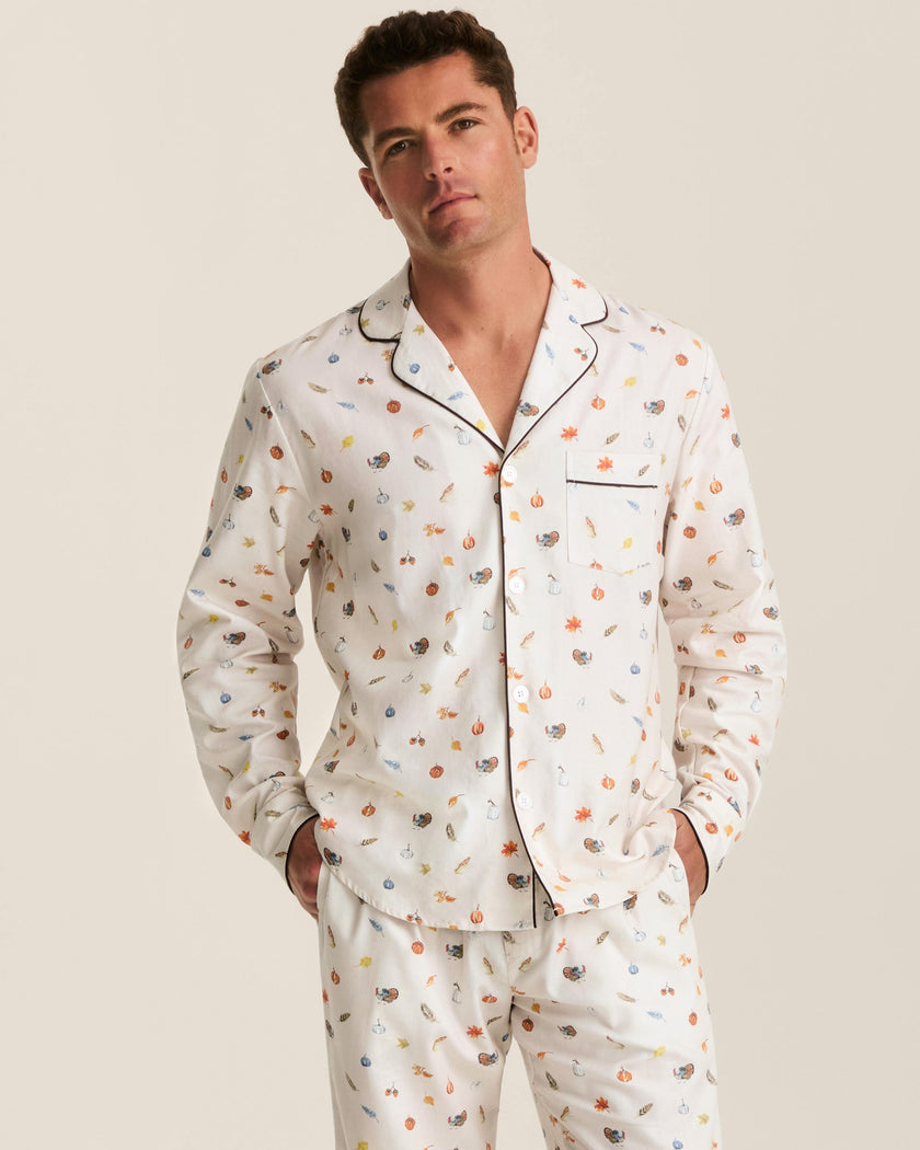 Men's Twill Pajama Set in Thanksgiving Traditions
