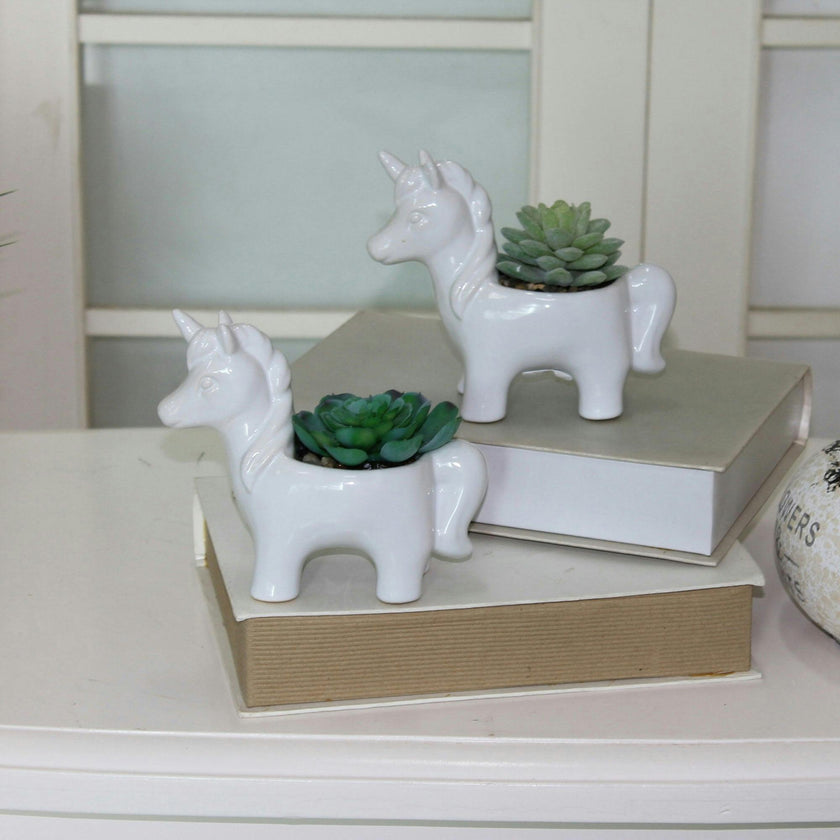 Teal Ceramic Faux Succulents