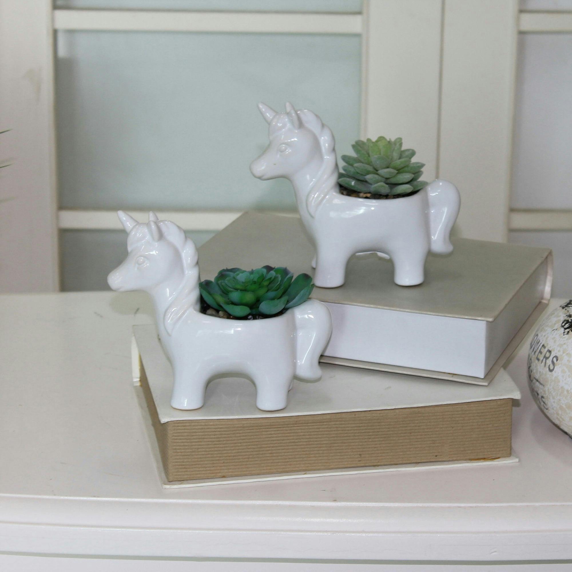 Teal Ceramic Faux Succulents