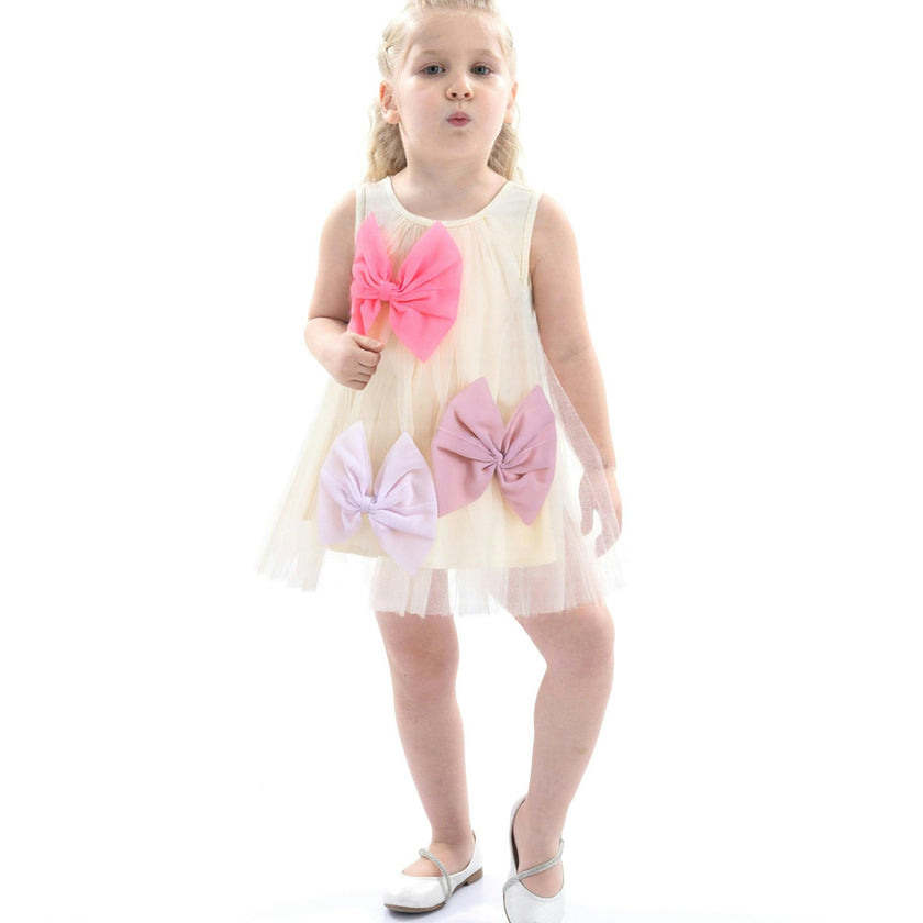 Ivory Tulle Bow Sleeveless Dress