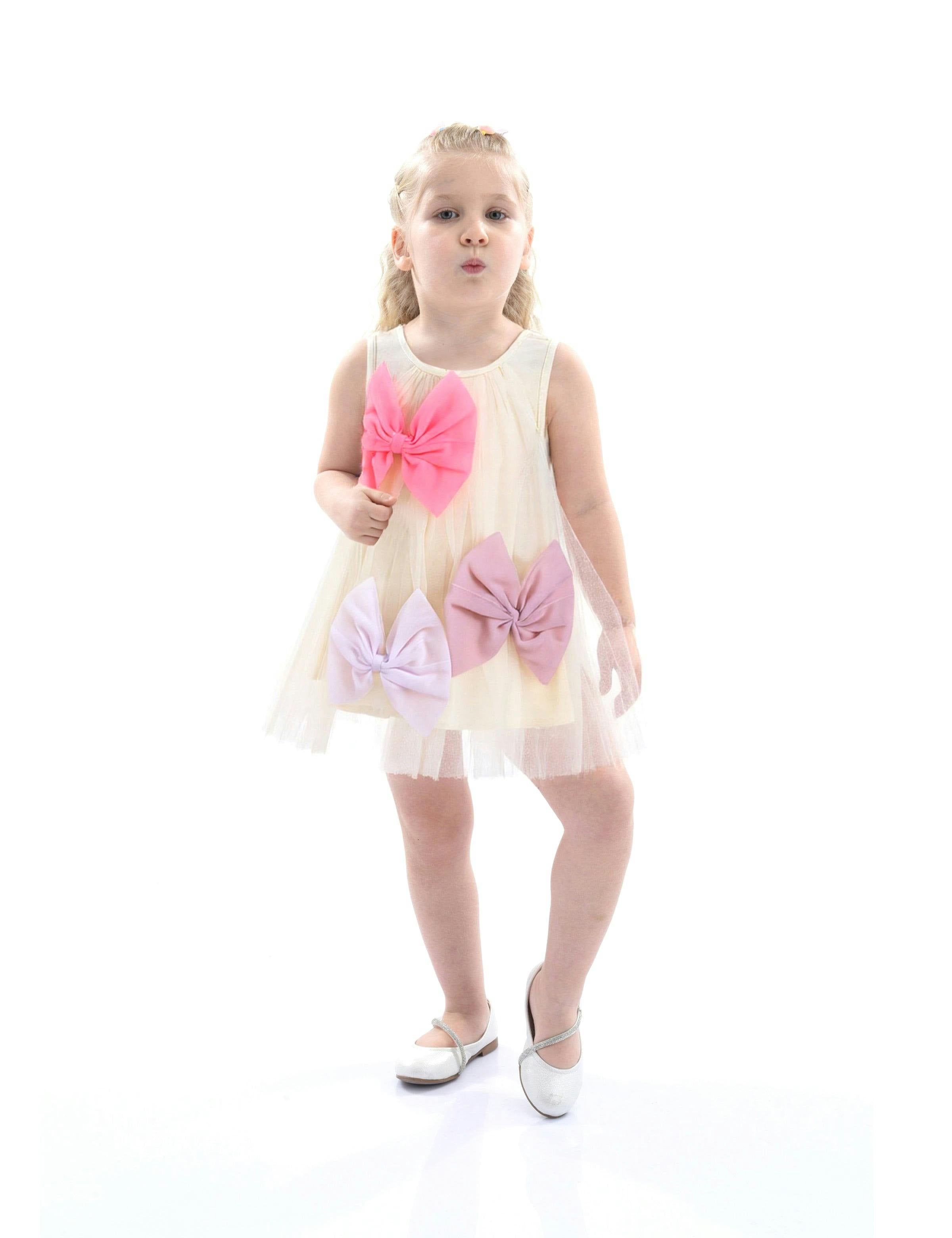 Ivory Tulle Bow Sleeveless Dress