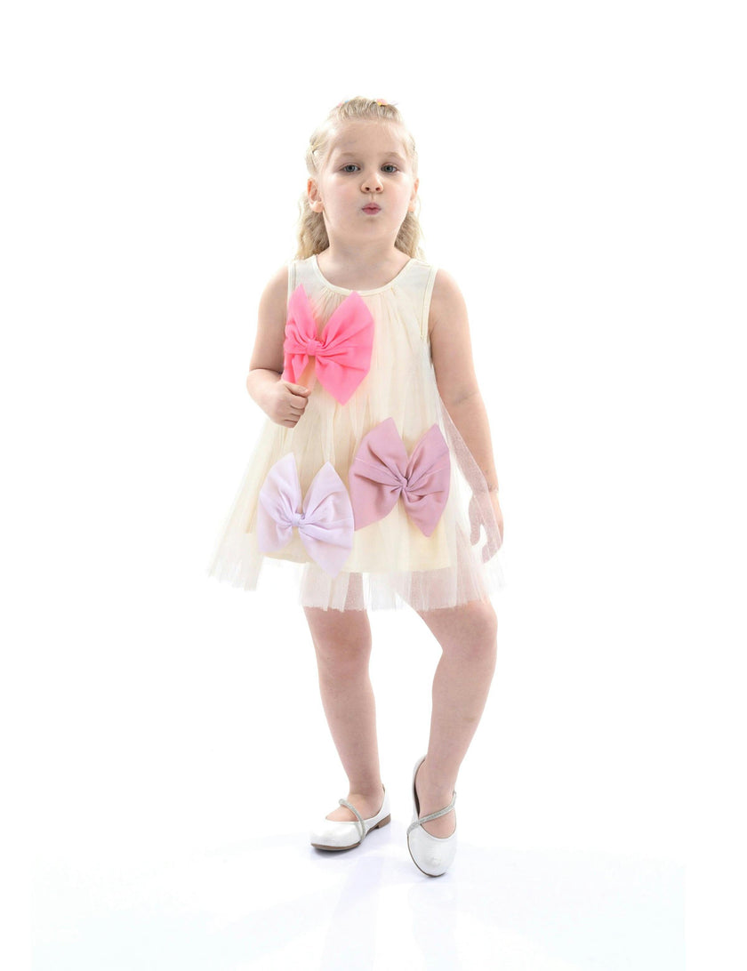 Ivory Tulle Bow Sleeveless Dress
