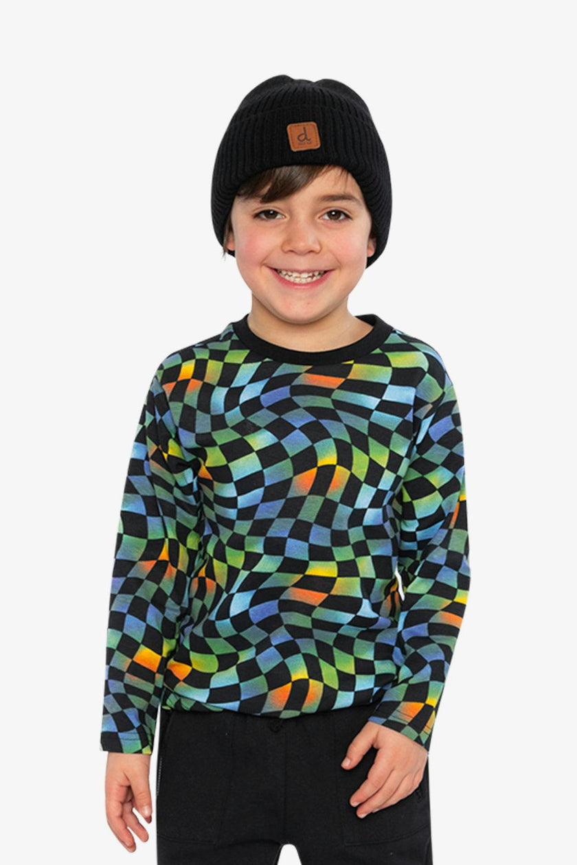 Organic Cotton Long Sleeve T-Shirt Blue Checkered Print