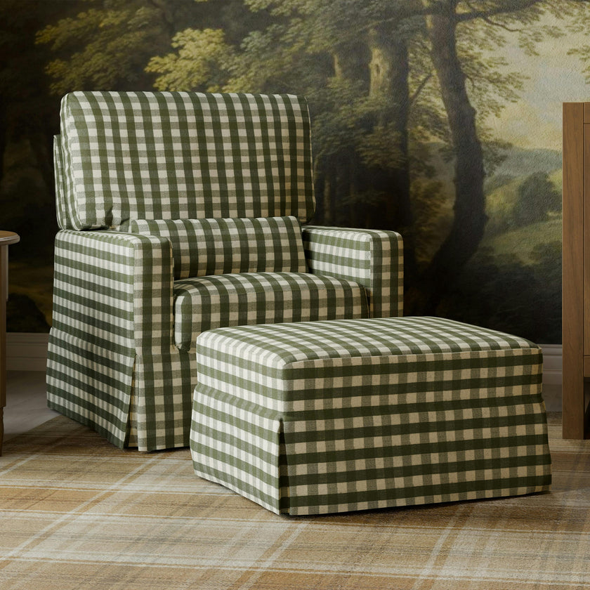 Crawford Gliding Ottoman in Moss Green Gingham