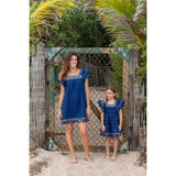 Mini Sandrine Womens Dress Galaxy Embroidery, Blue