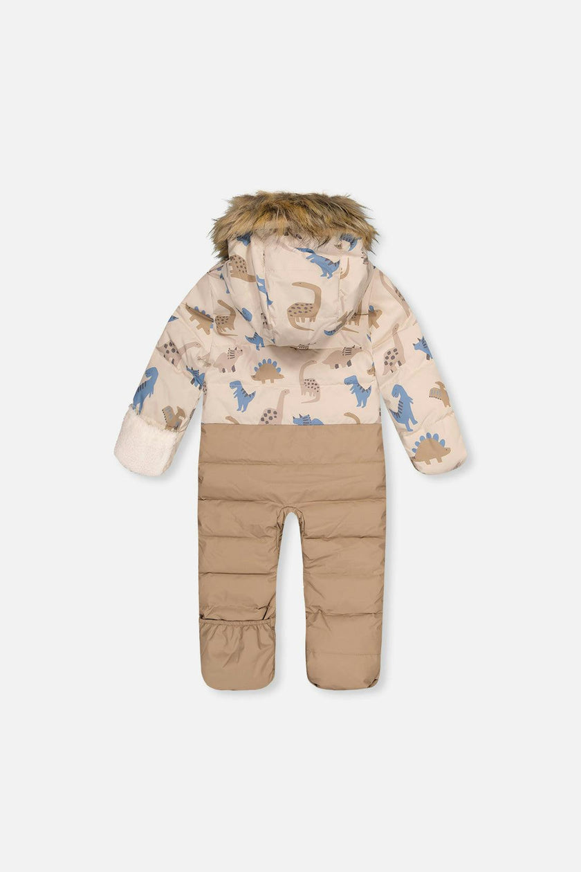 Baby Snug One Piece Snowsuit Adapted For Car Seats Blue Dinosaur Print
