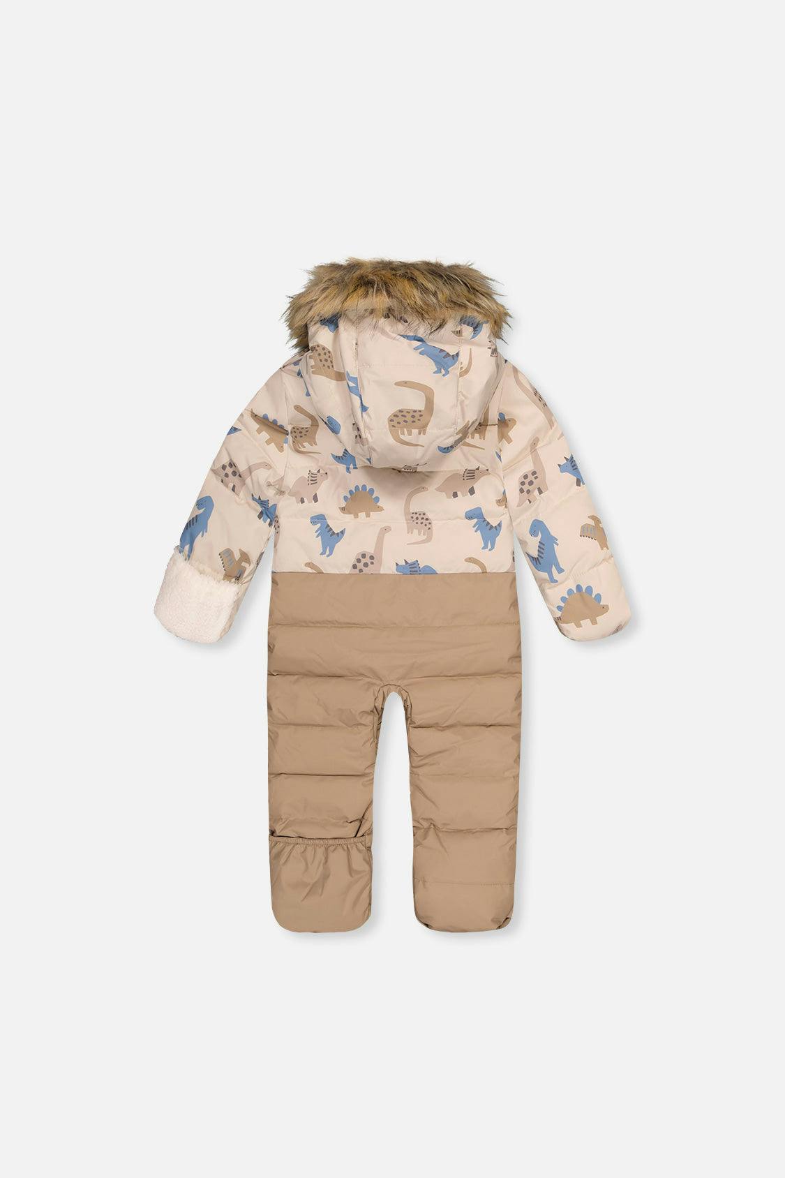 Baby Snug One Piece Snowsuit Adapted For Car Seats Blue Dinosaur Print