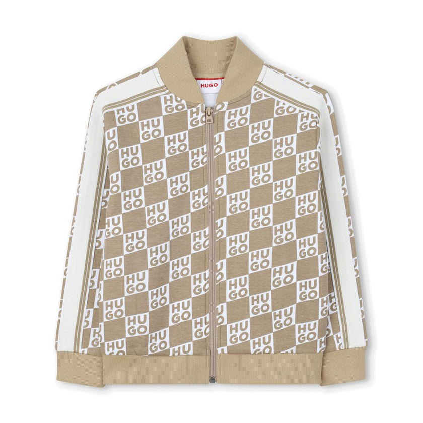 Beige Sweatshirt for Boys with All-Over Logo Print