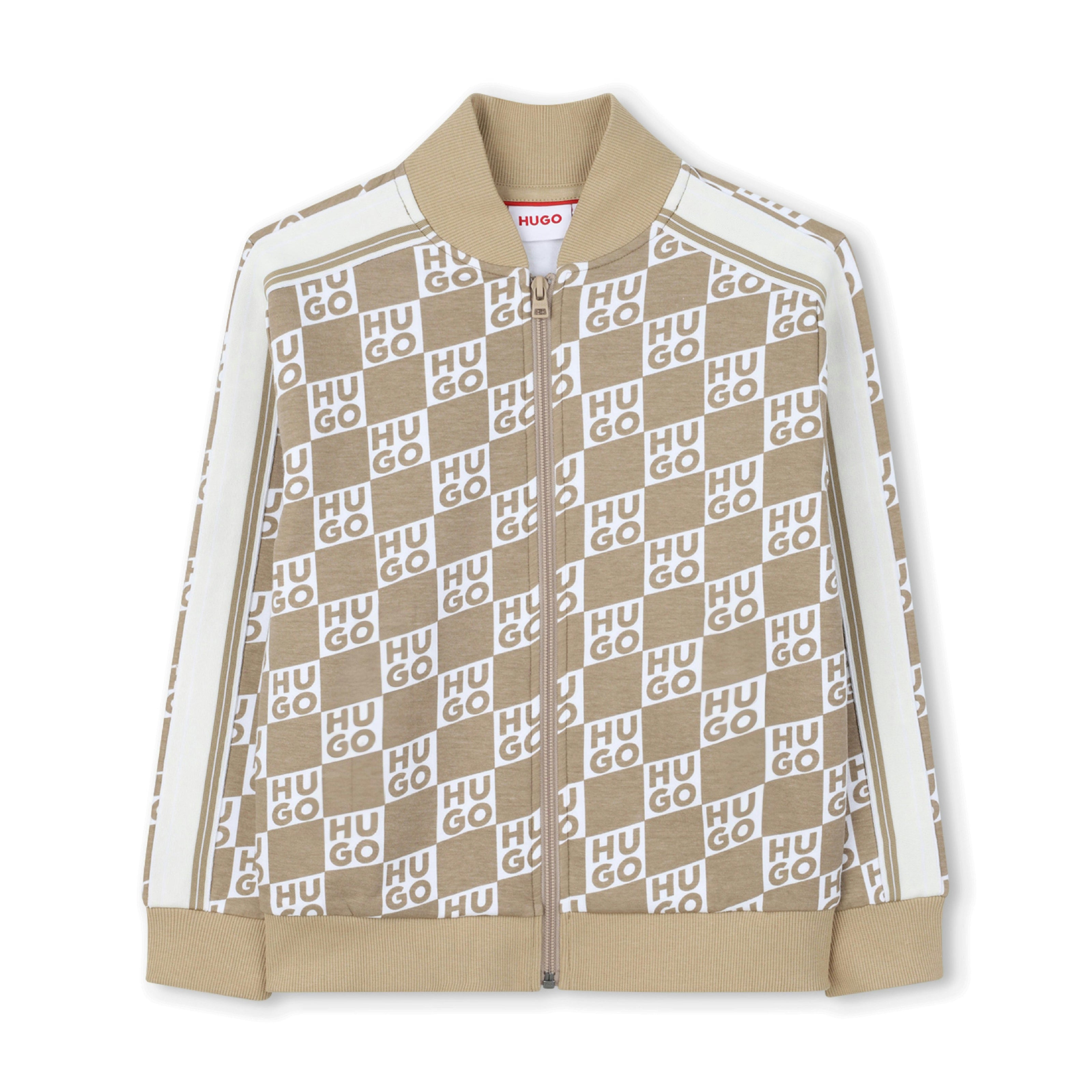 Beige Sweatshirt for Boys with All-Over Logo Print