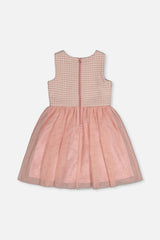Bi-Material Sleeveless Dress Pink Houndstooth