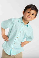 Gingham Linen Look Camp Shirt