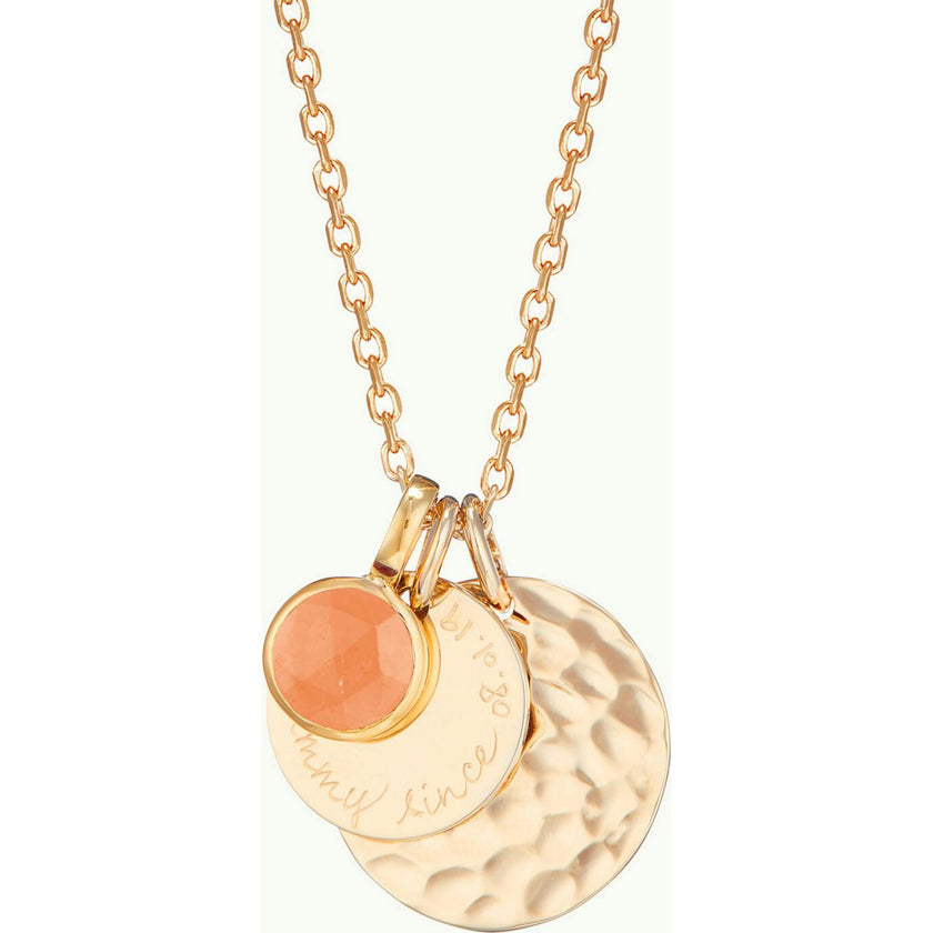 Personalized Hammered Double Disc & Birthstone Necklace