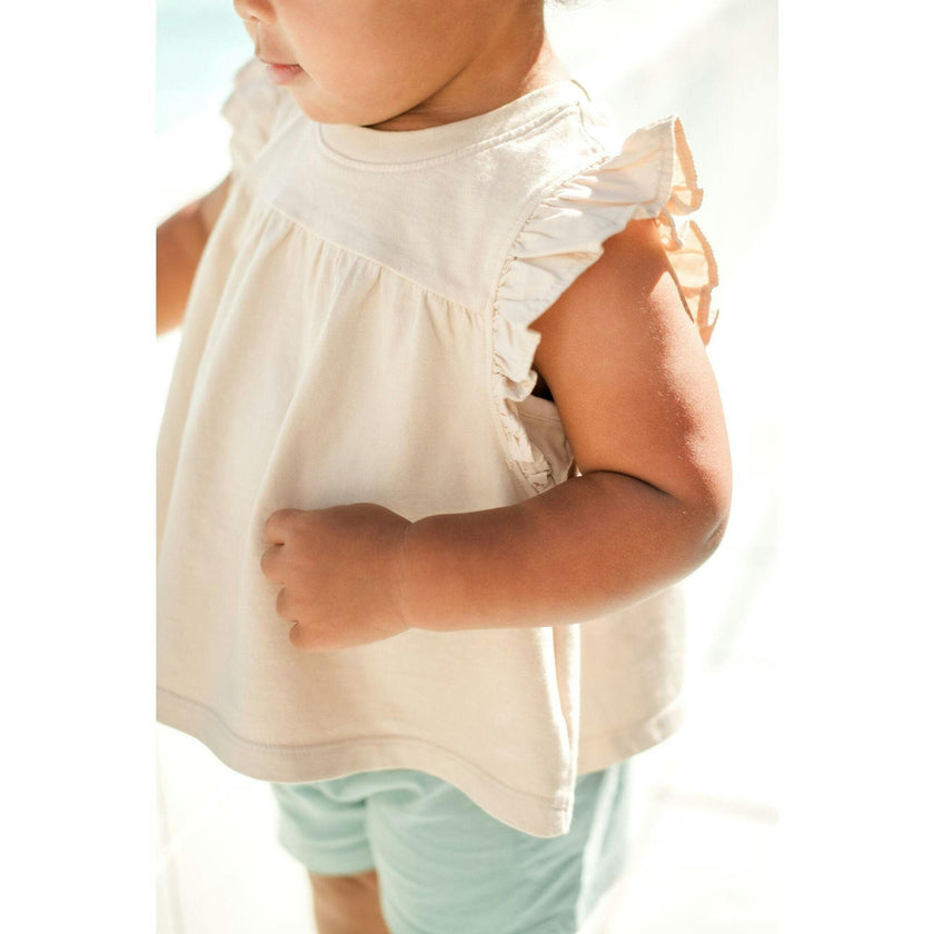 Garment Dye Ruffle T-Shirt, Brown