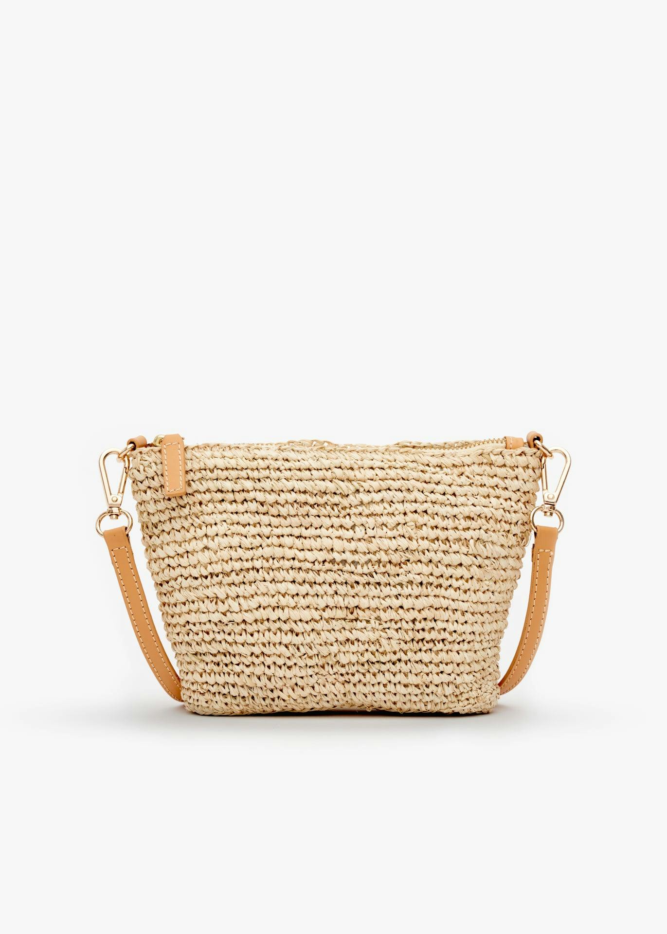 Women's Harley Leather Strap Small Woven Raffia Bag