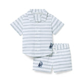 Baby Embroidered Sailboat Striped Matching Set, white