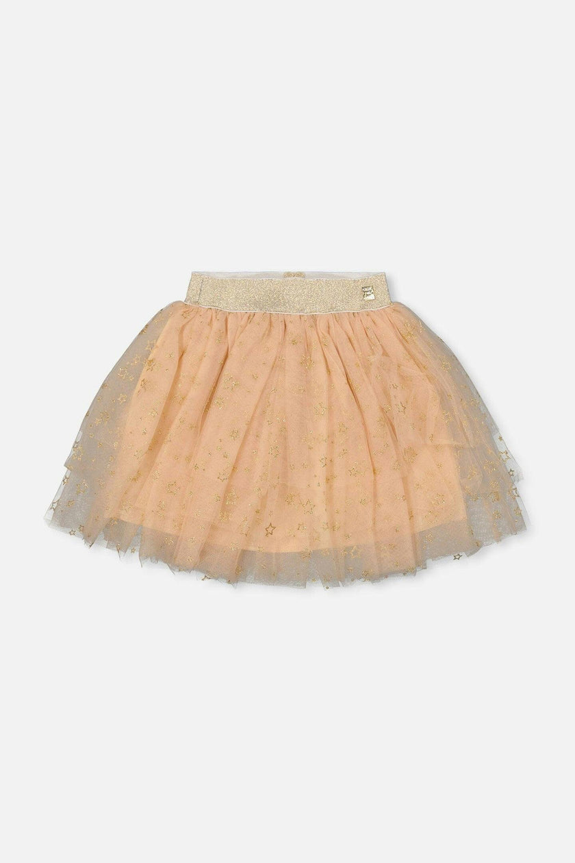 Multi Layer Glittering Mesh Skirt Beige