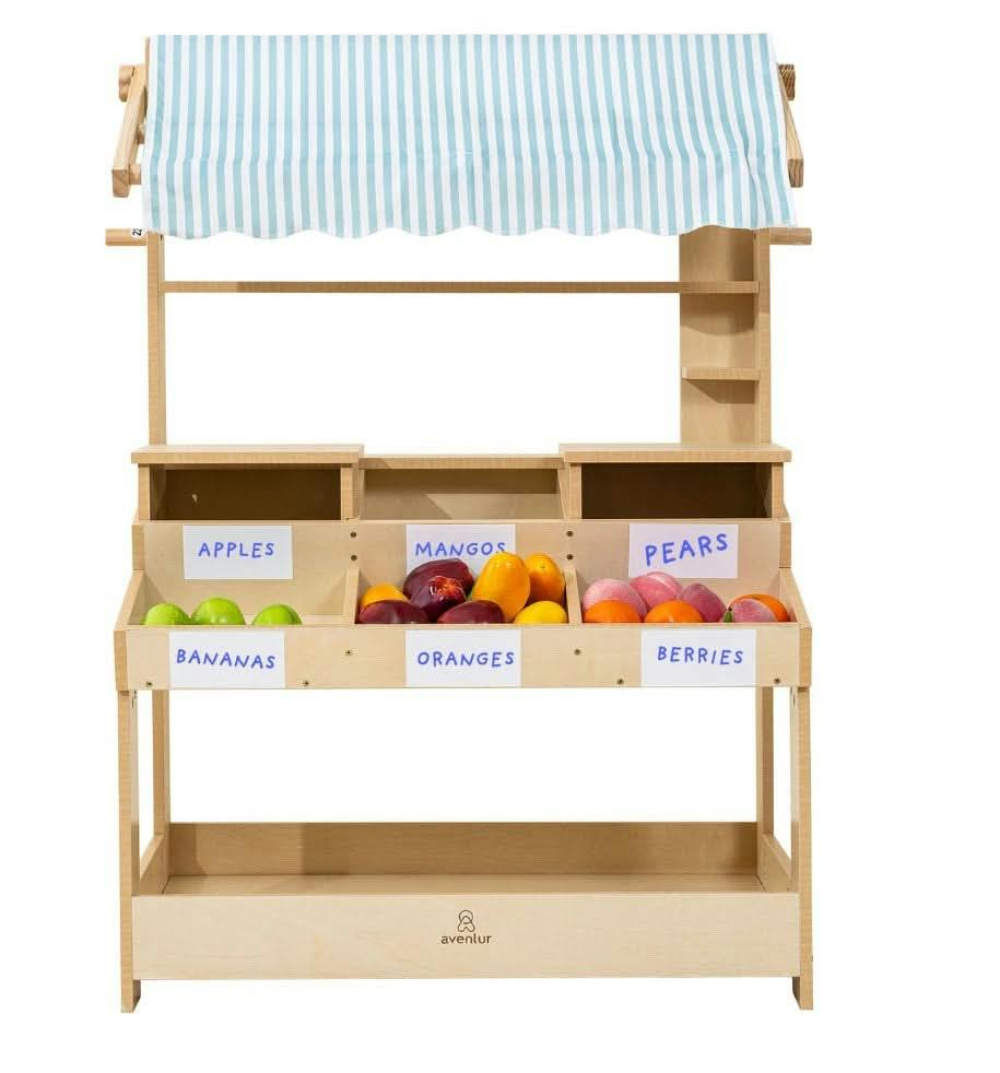 Cypress Wooden Market Stand – Pretend Play Shop for Kids with Storage