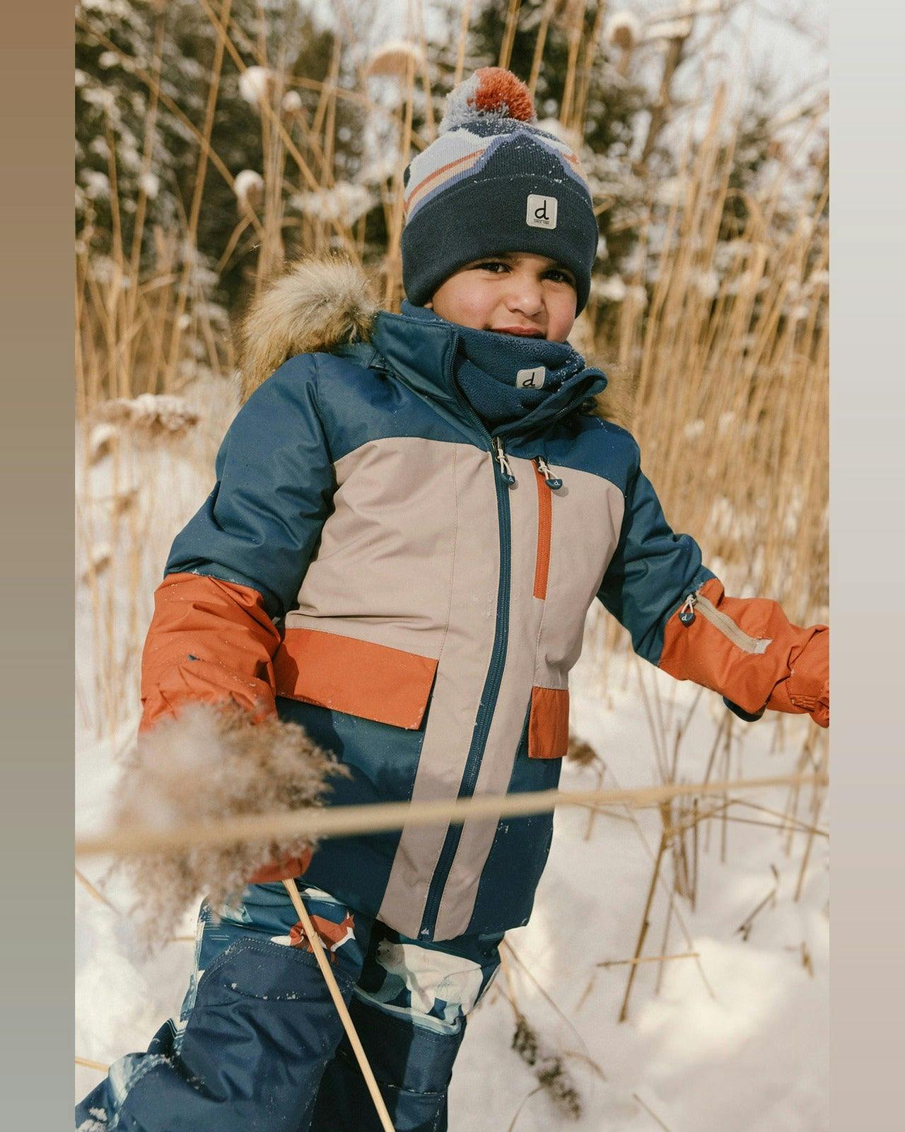 Two Piece Play Snowsuit Navy And Rust Colorblock With Blue Bear Print Pants