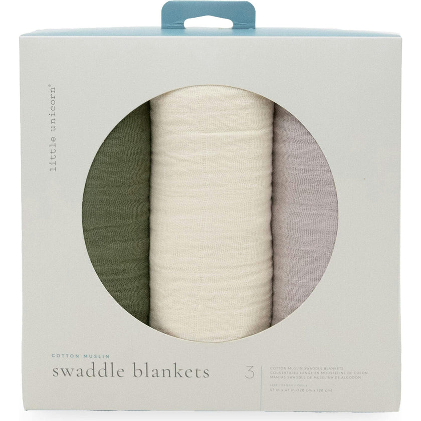Cotton Muslin Swaddle Blanket 3 Pack - Fern 2