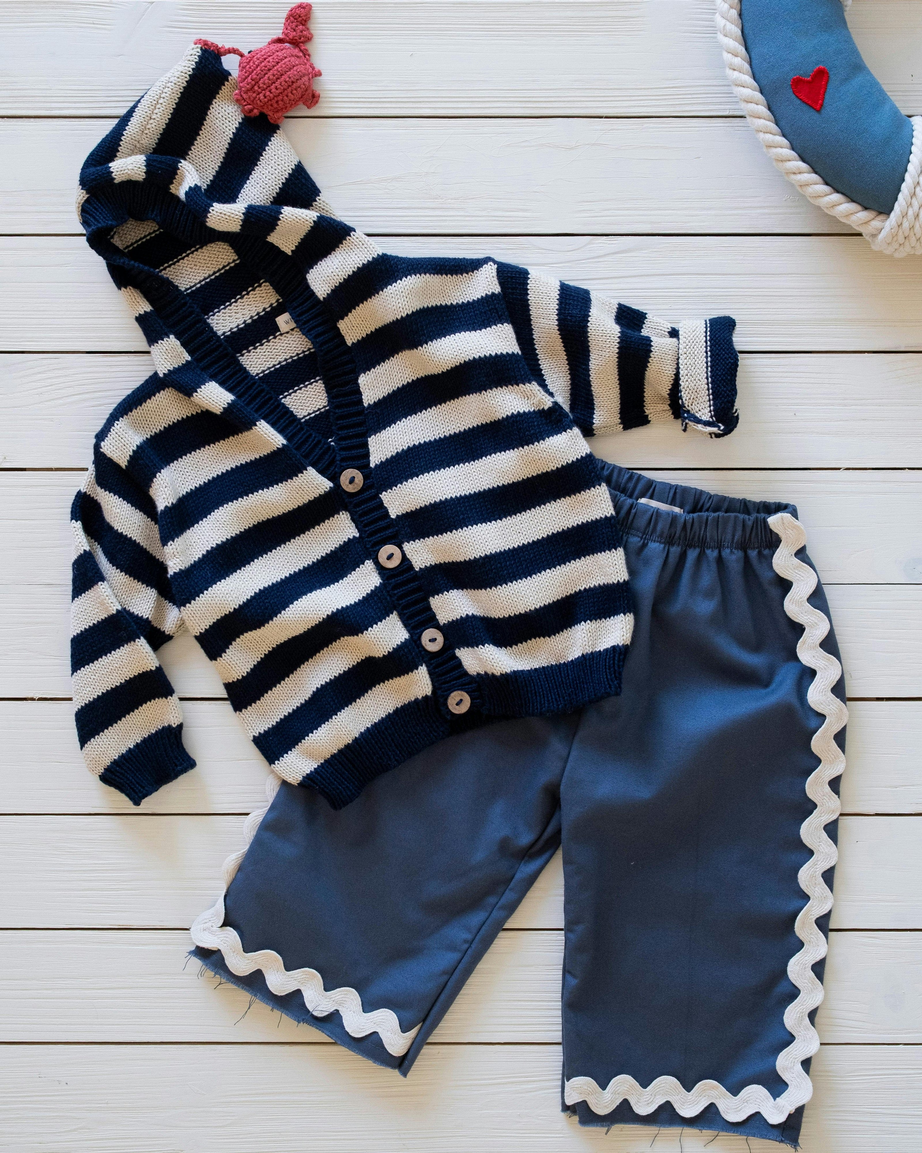 Little Mariner Hoodie in Navy Stripe