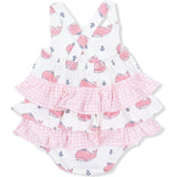 Bubbly Whale with Bow  Pink - Ruffle Sunsuit