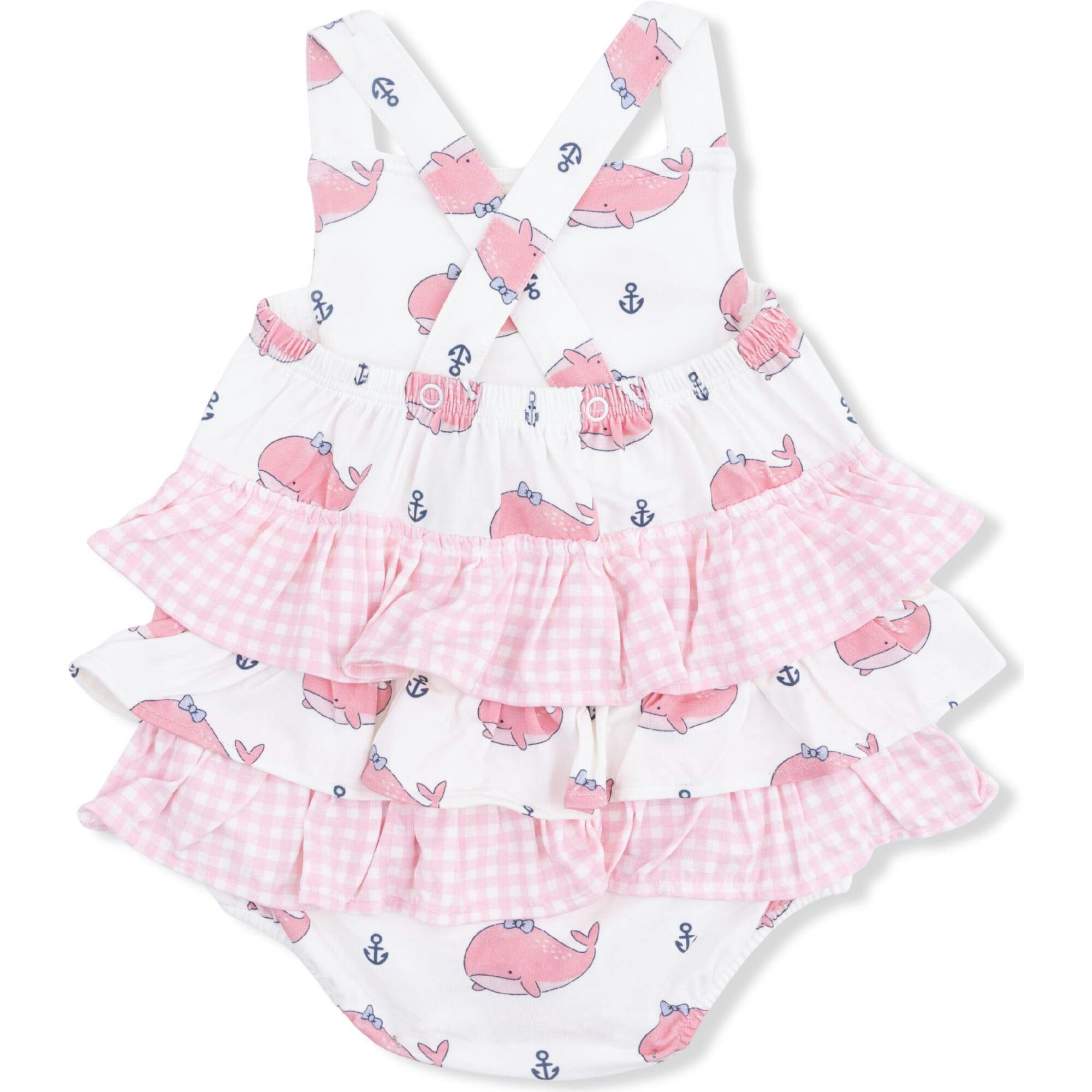 Bubbly Whale with Bow  Pink - Ruffle Sunsuit