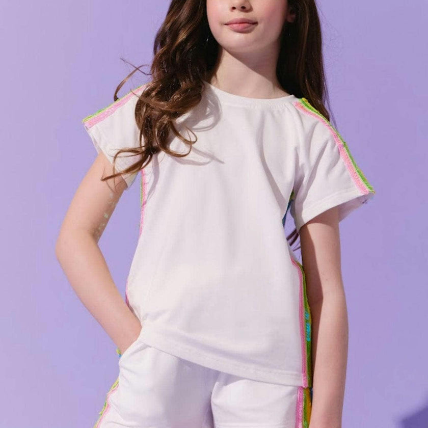 White Rainbow Stripe Short Set