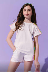 White Rainbow Stripe Short Set