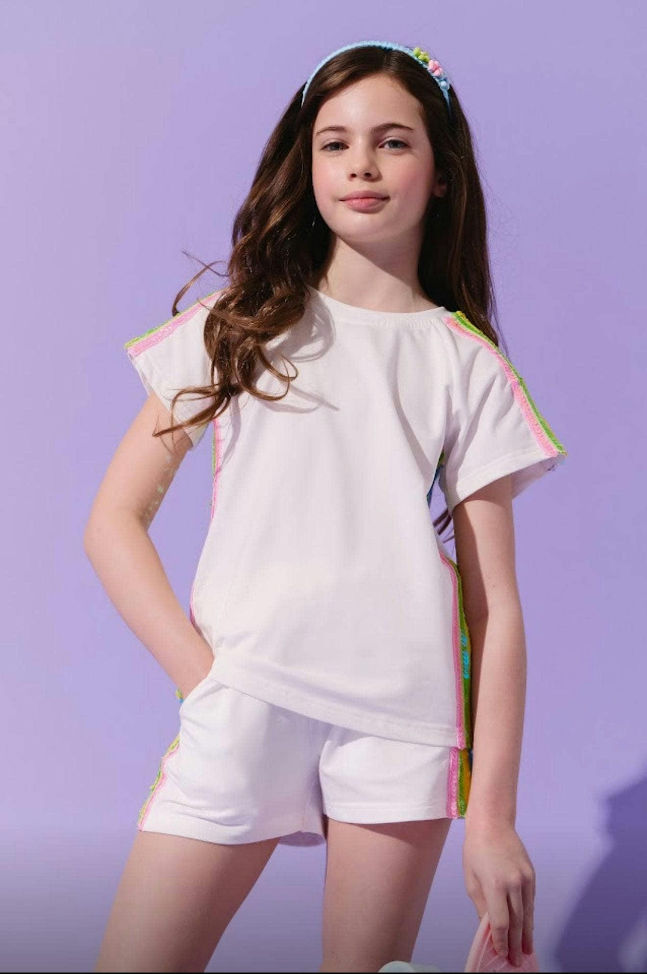 White Rainbow Stripe Short Set