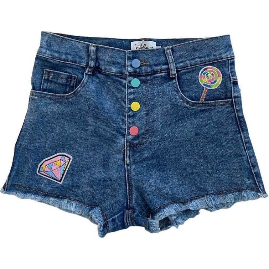 Rainbow Buttons Denim Shorts