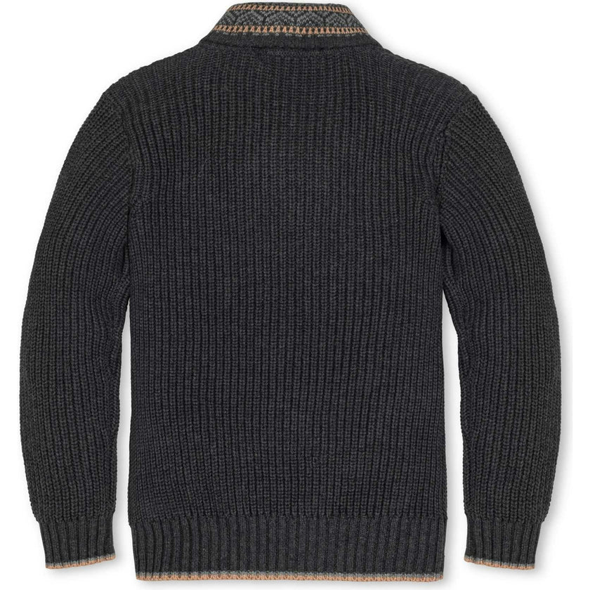 Organic Long Sleeve Shawl Collar Sweater with Intarsia Detail, Grey