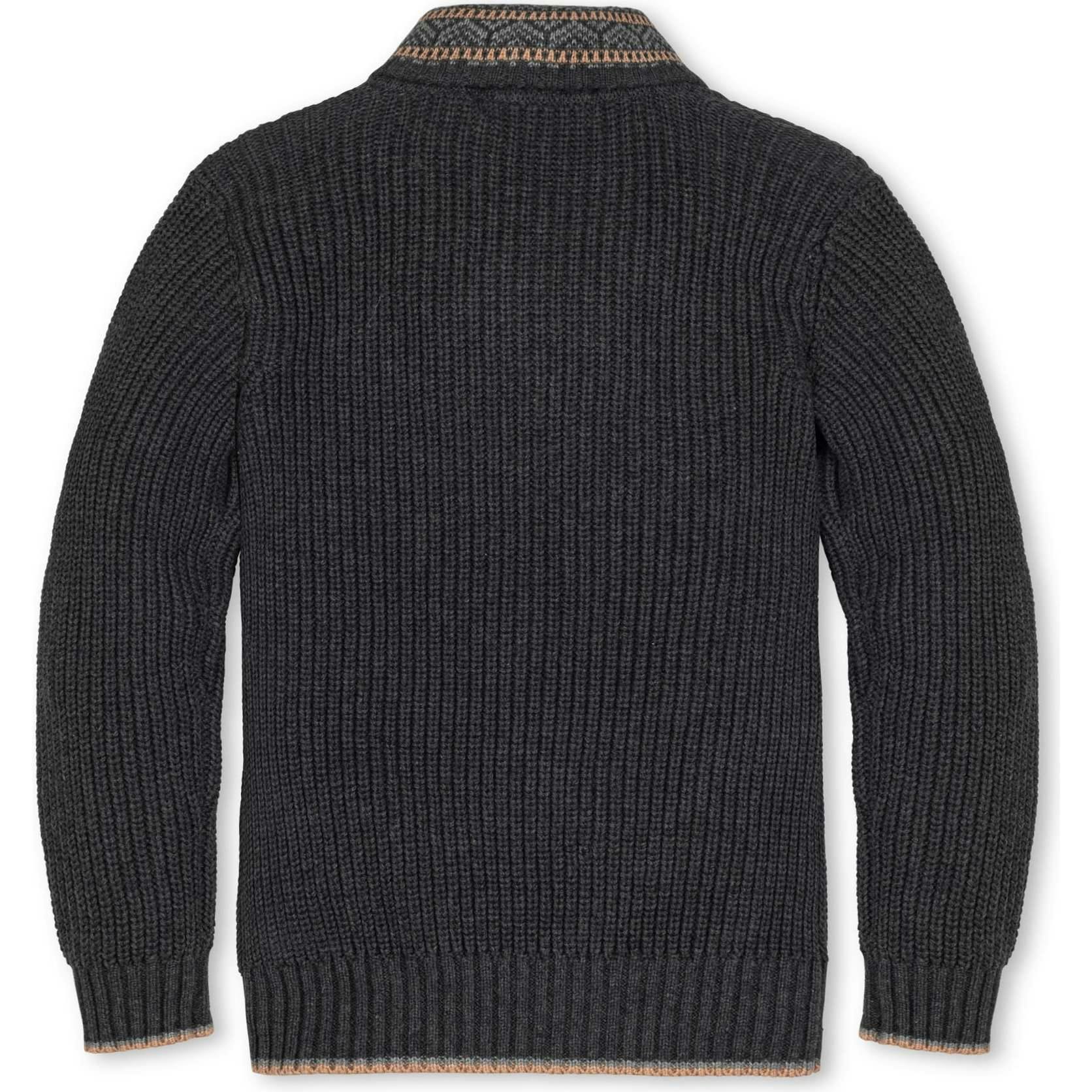Organic Long Sleeve Shawl Collar Sweater with Intarsia Detail, Grey