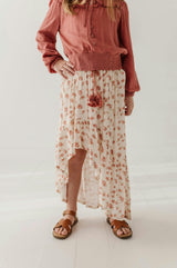 Girls Slit Front Midi Skirt in Rosie Floral