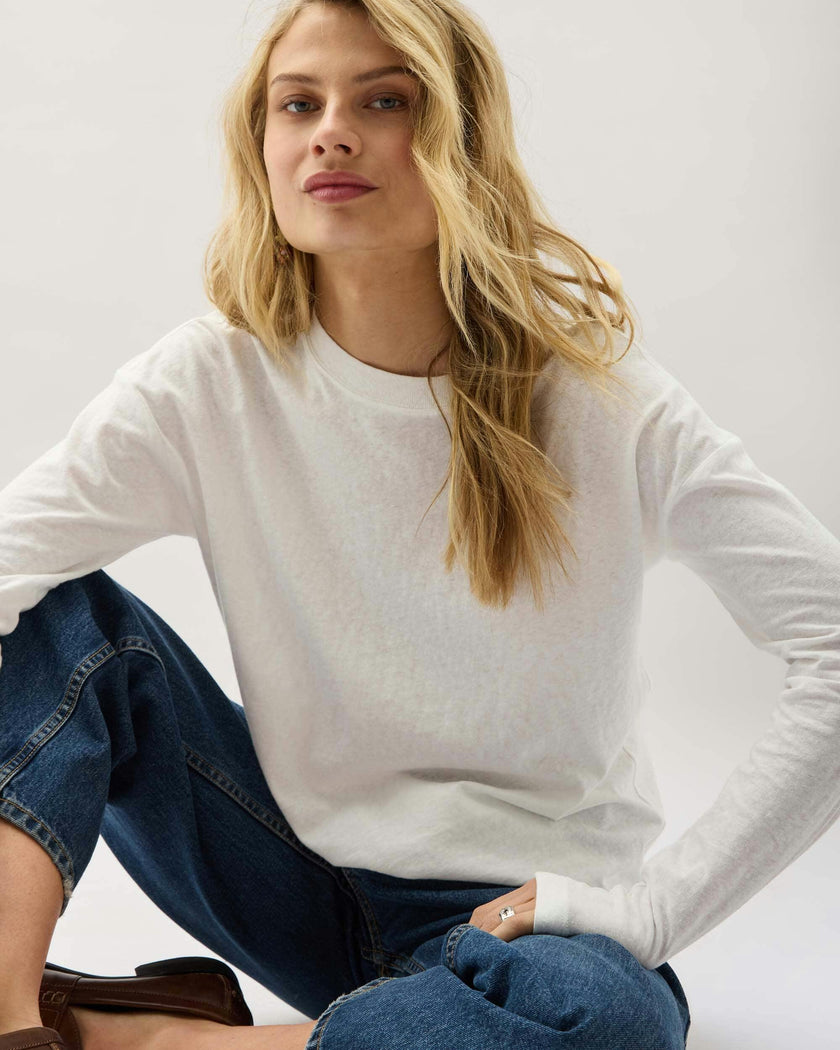 Womens Vintage Jersey Long Sleeve Tee - Recycled Cotton Jersey - White