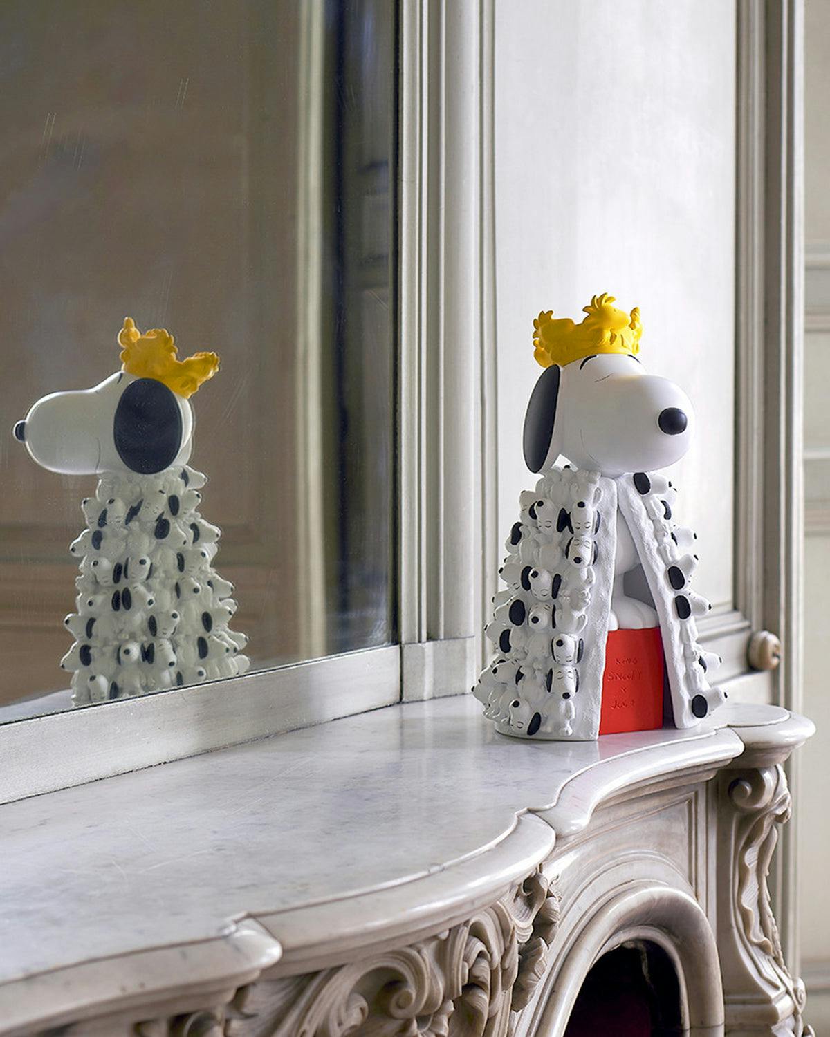 Snoopy KING with Mini Snoopies on Cape & Woodstock as Crown White & Yellow 17in