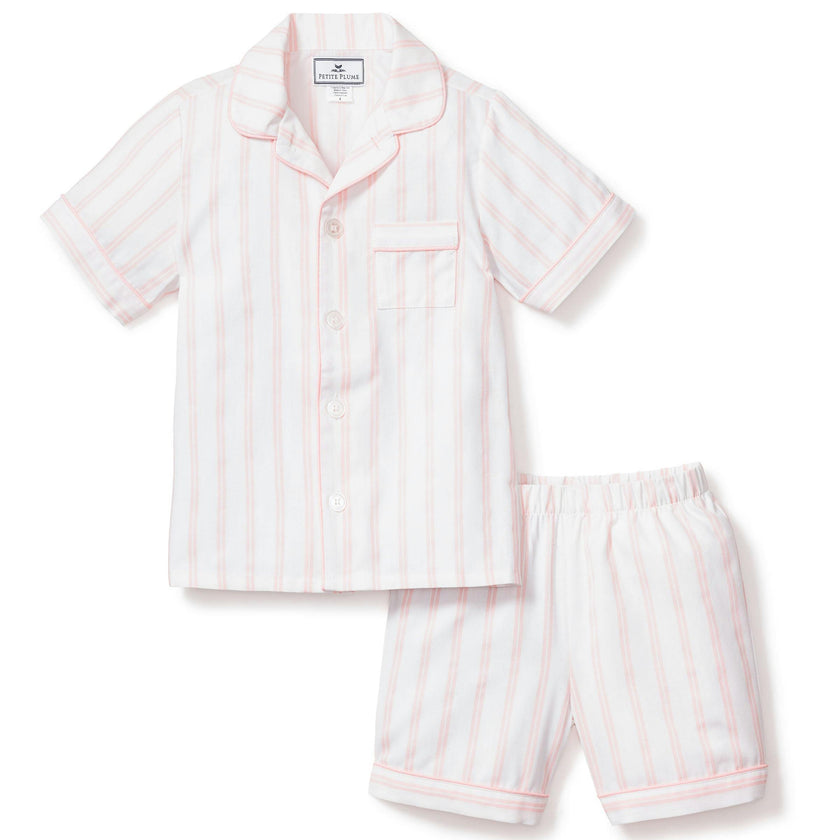 Kid's Twill Pajama Short Set in Pink Stripe