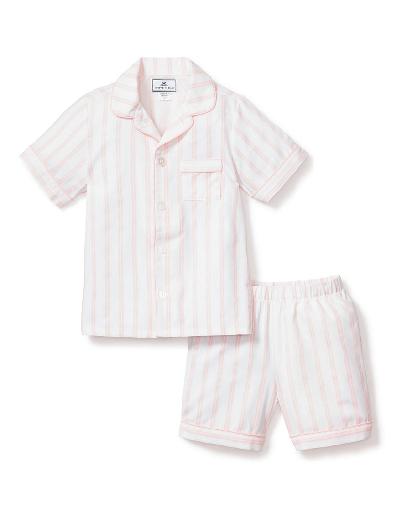 Kid's Twill Pajama Short Set in Pink Stripe