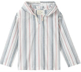 ST IVES CHAMBRAY/ NEON STRIPE HOODED WOVEN TOP