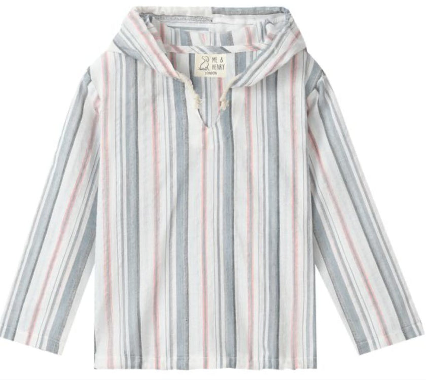 ST IVES CHAMBRAY/ NEON STRIPE HOODED WOVEN TOP