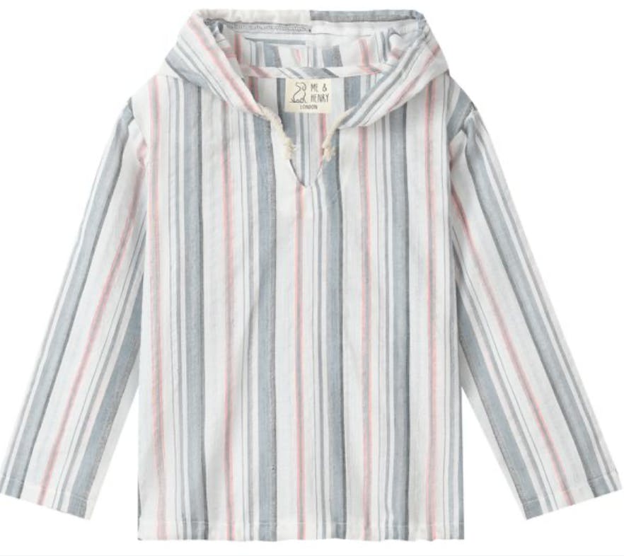 ST IVES CHAMBRAY/ NEON STRIPE HOODED WOVEN TOP