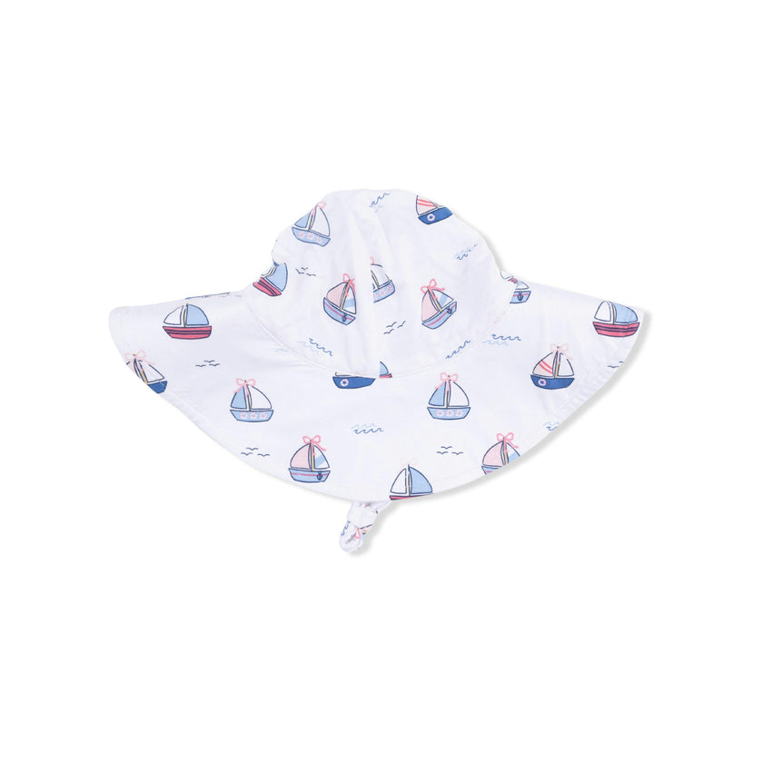 Bubbly Sailboats Pink - Wide Brim Sun Hat