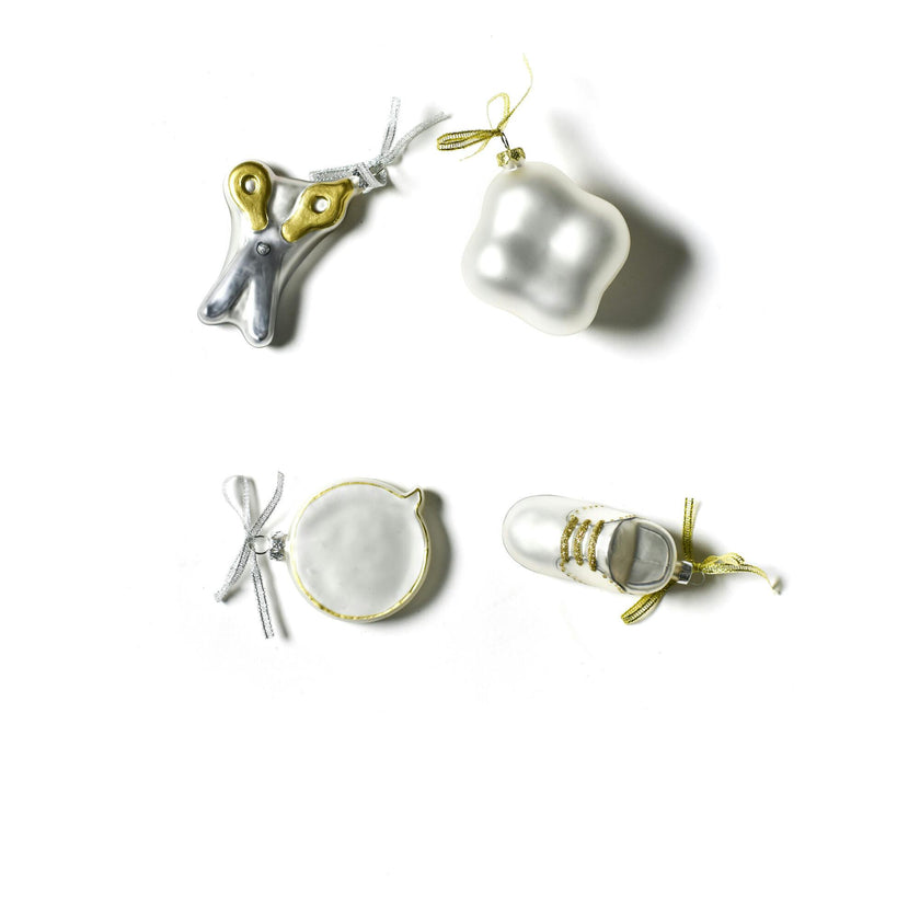 Set of 4 Baby's First Milestones Glass Ornaments