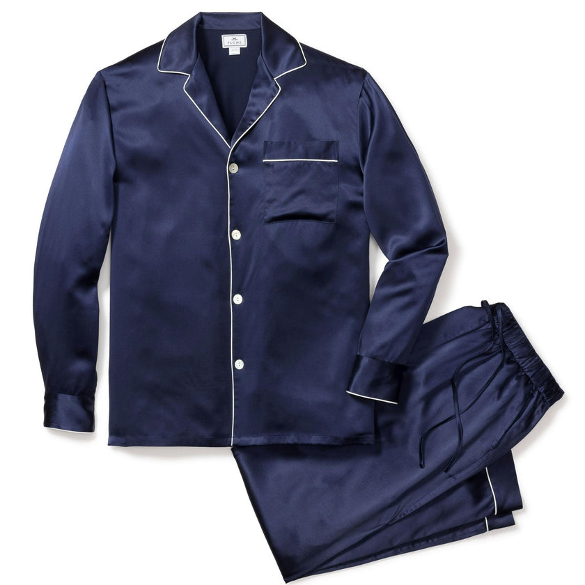 Men's Silk Pajama Set in Navy
