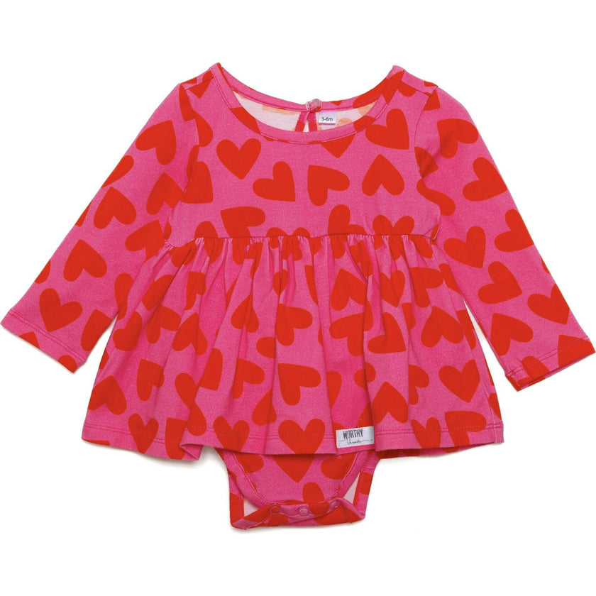 Long Sleeve Bubble Romper in Hearts
