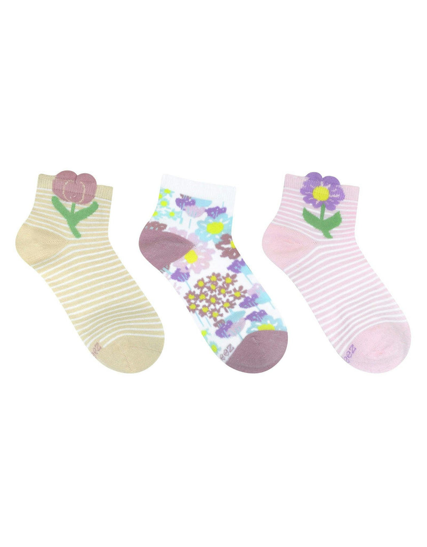 My Little Garden 3-Pack Quarter Socks in Taupe for Toddlers and Kids