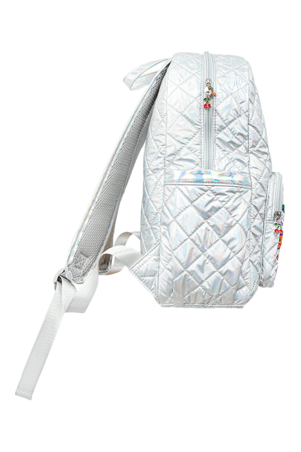 Silver Hologram Doodle Art Quilted Backpack
