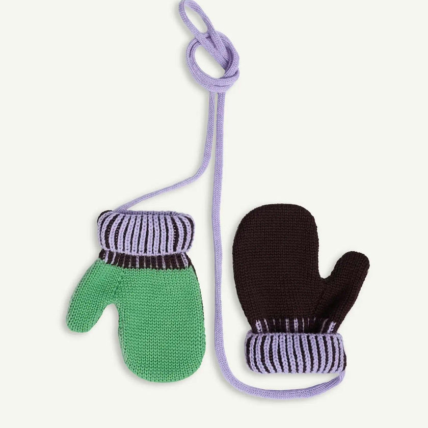 children's merino wool mittens - green & brown