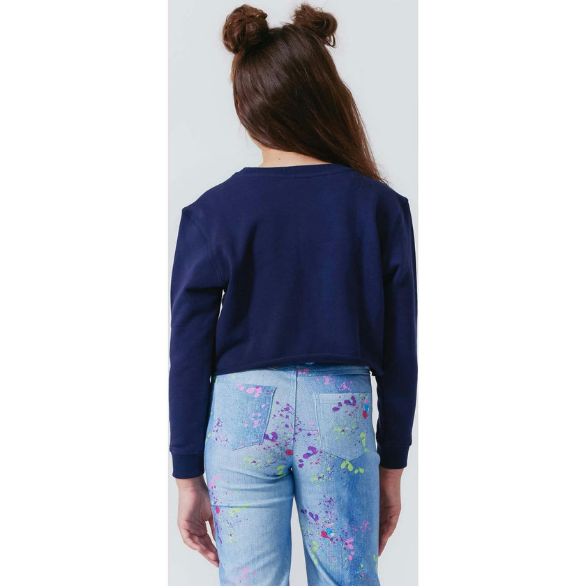 Girls Raw Hem Crew Neck Long Sleeve Crop Sweatshirts