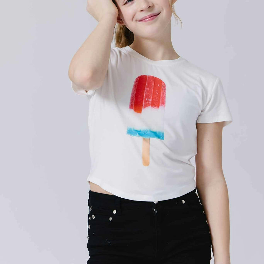 Girls Baby Tee with Red, White and Blue Popsicle